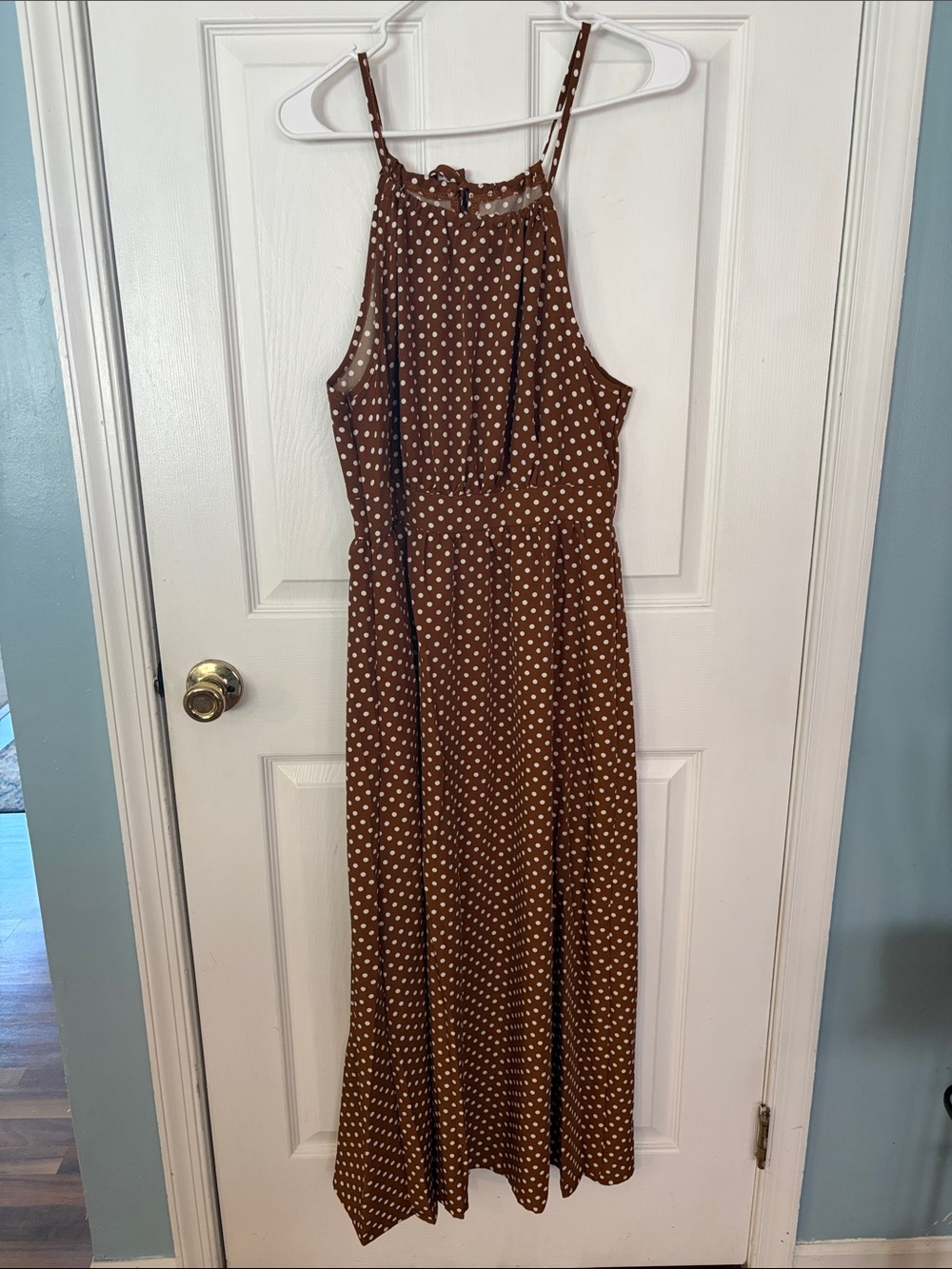 Women's Brown Polka Dot Maxi Dress